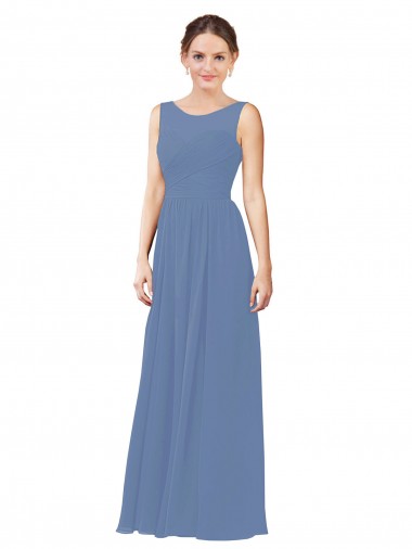 Long Windsor Blue Sleeveless Sheath Soft Chiffon Bridesmaid Dress Birmingham