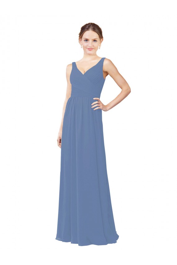 Long Windsor Blue Sleeveless Sheath Soft Chiffon Bridal Party Dress Birmingham