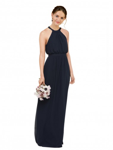 Long Dark Navy Sleeveless A-Line Chiffon Bridesmaid Dress Birmingham