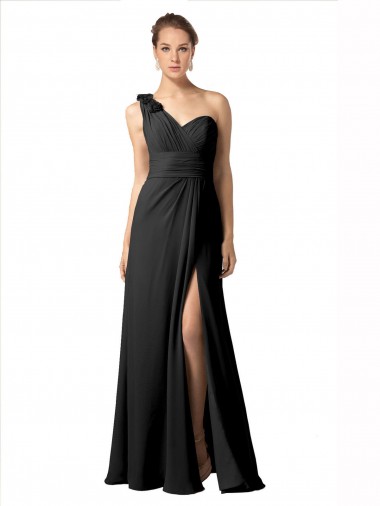Long Black Sleeveless A-Line High Side Slit Bridesmaid Dress / Formal Dress Birmingham