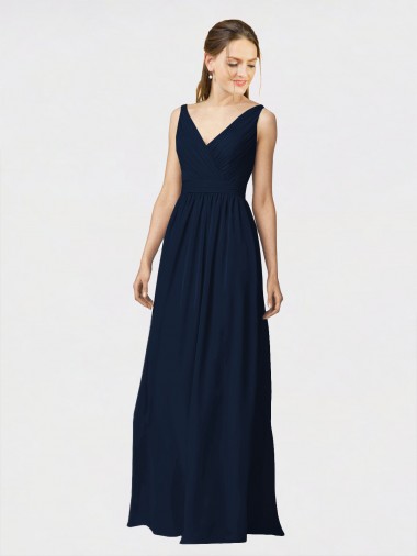 Long Dark Navy Sleeveless A-Line Bridesmaid Dresses / Formal Dresses Birmingham