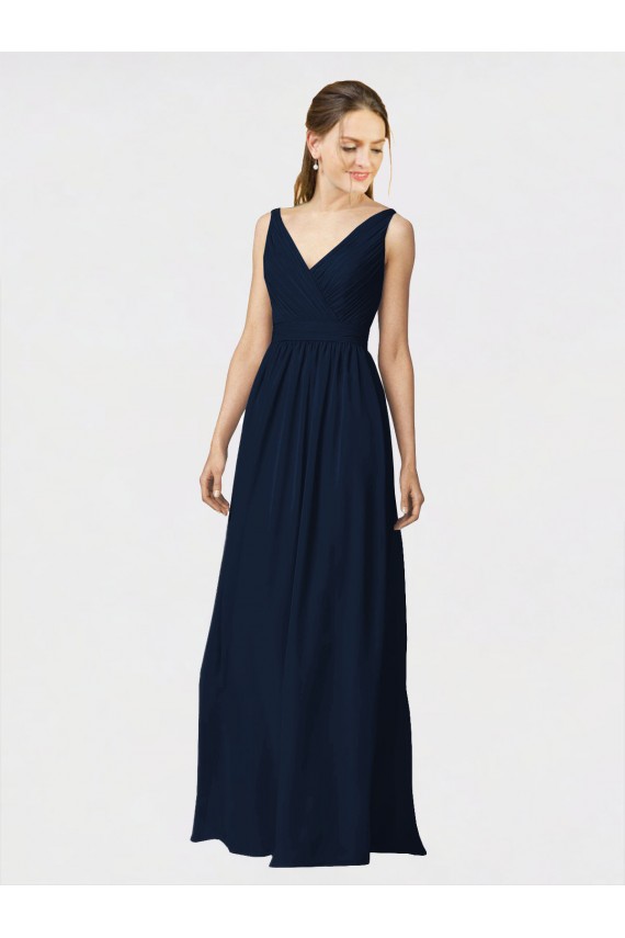 Long Dark Navy Sleeveless A-Line Bridesmaid Dresses / Formal Dresses Birmingham
