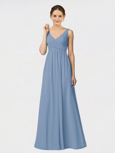 Long Dusty Blue Sleeveless A-Line Bridesmaid Gown Birmingham