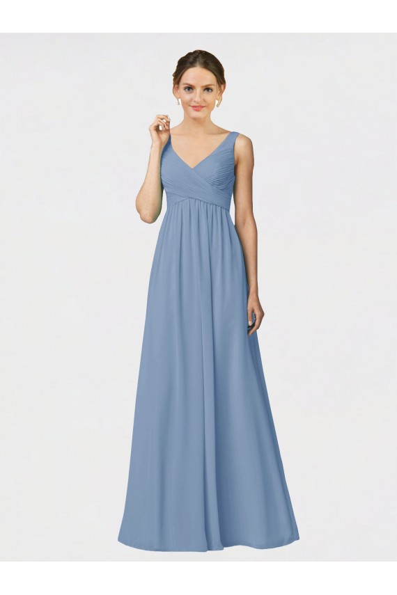 Long Dusty Blue Sleeveless A-Line Bridesmaid Gown Birmingham
