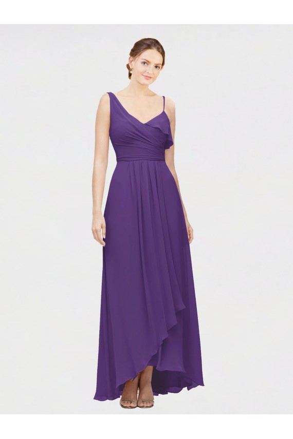 Long Plum Purple Sleeveless A-Line High Low Bridesmaid Dress Birmingham