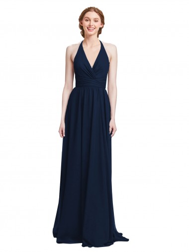 Long Dark Navy Sleeveless A-Line Chiffon Formal Dress / Bridesmaid Dress Birmingham