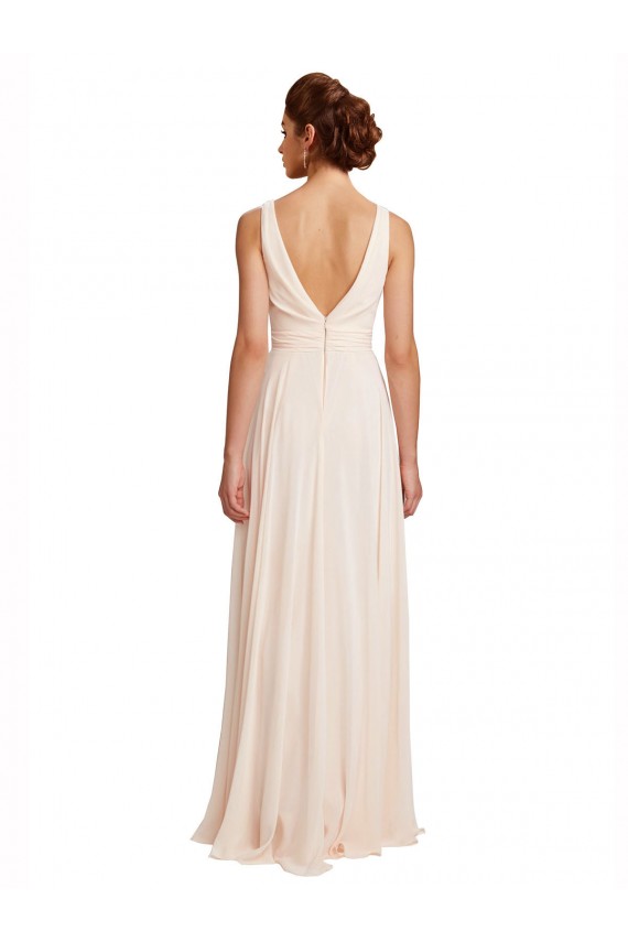 Long Cream Pink Sleeveless A-Line V-Back Bridesmaid Dress / Evening Dress Birmingham
