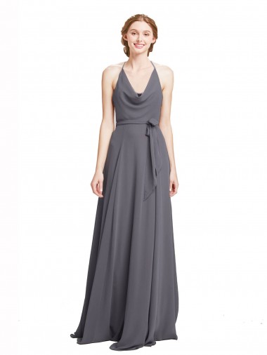 Long Slate Grey Sleeveless A-Line Soft Chiffon Bridesmaid Dress Birmingham