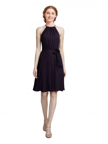 Knee Length Grape Sleeveless A-Line Bridesmaid Dress Birmingham