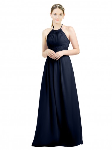 Long Dark Navy Sleeveless A-Line Open Back Evening Gowns / Bridesmaid Dress Birmingham