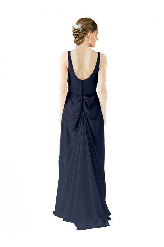 Long Dark Navy Sleeveless A-Line Open Back Bridesmaid Dress Birmingham