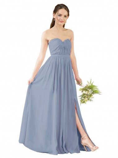 Long Dusty Blue Sleeveless A-Line Open Back Evening Gowns / Bridesmaid Dress Birmingham
