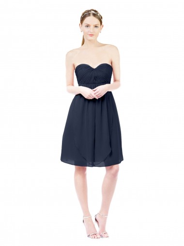 Knee Length Dark Navy Sleeveless A-Line Open Back Bridesmaid Dress Birmingham