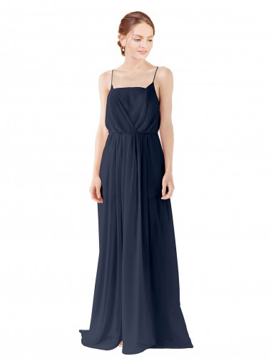 Long Dark Navy Sleeveless A-Line Open Back Chiffon Bridesmaid Dress / Evening Gowns Birmingham