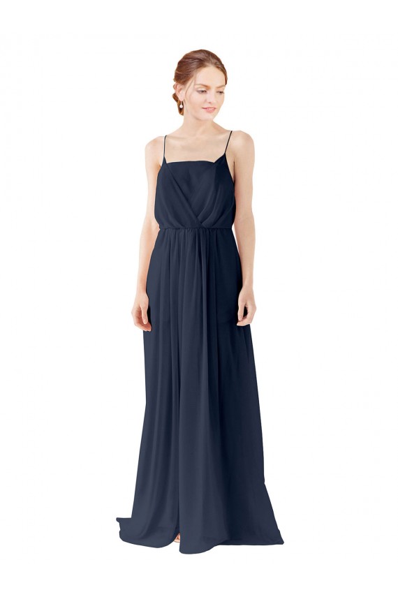 Long Dark Navy Sleeveless A-Line Open Back Chiffon Bridesmaid Dress / Evening Gowns Birmingham