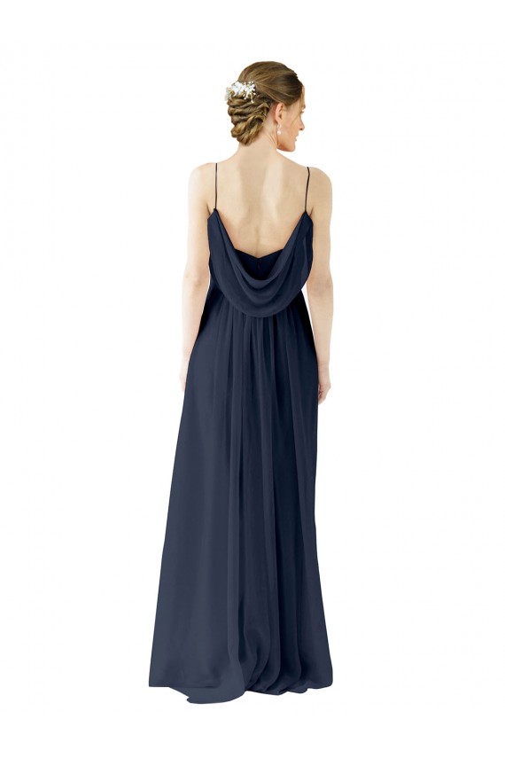 Long Dark Navy Sleeveless A-Line Open Back Chiffon Bridesmaid Dress / Evening Gowns Birmingham