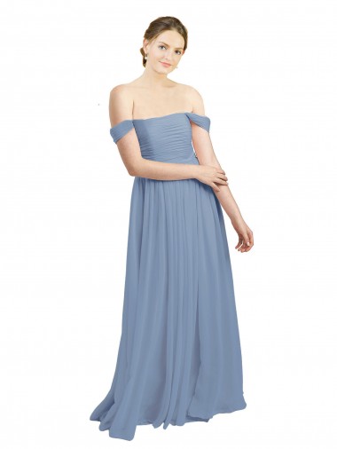 Long Dusty Blue Sleeveless A-Line Open Back Formal Dress / Bridesmaid Dress Birmingham
