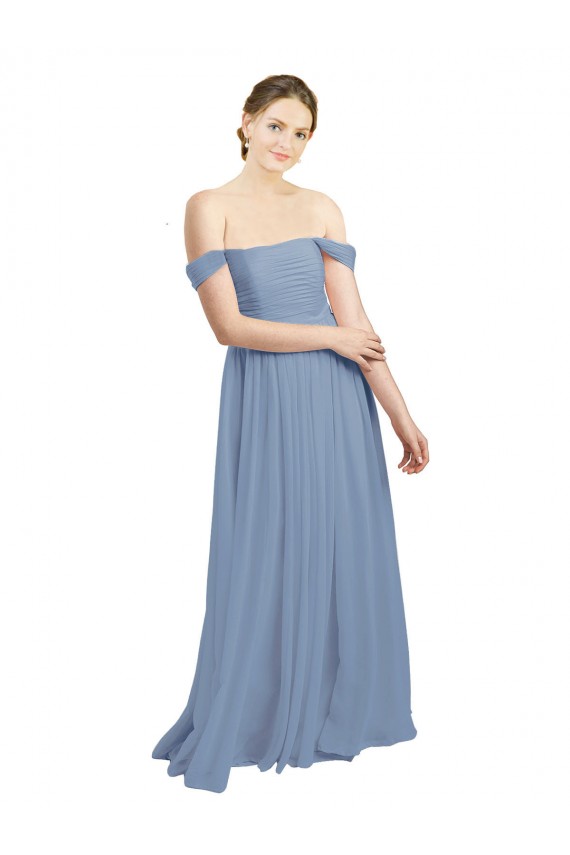 Long Dusty Blue Sleeveless A-Line Open Back Formal Dress / Bridesmaid Dress Birmingham