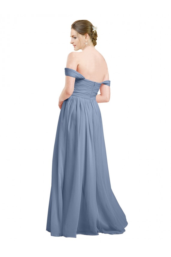 Long Dusty Blue Sleeveless A-Line Open Back Formal Dress / Bridesmaid Dress Birmingham