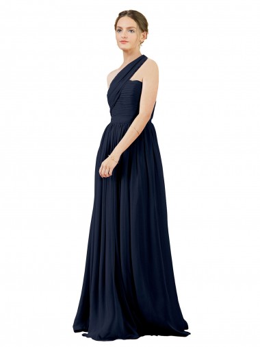 Long Dark Navy Sleeveless A-Line Chiffon Bridal Party Dress / Evening Dress Birmingham