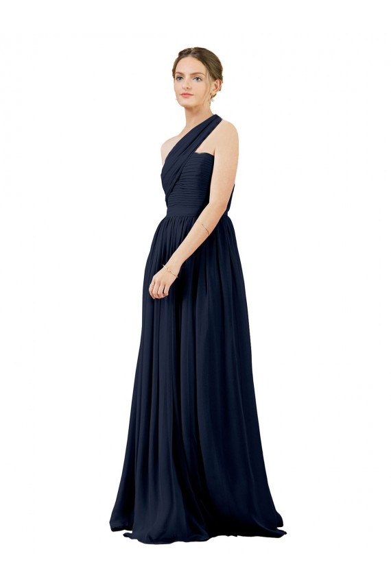 Long Dark Navy Sleeveless A-Line Chiffon Bridal Party Dress / Evening Dress Birmingham