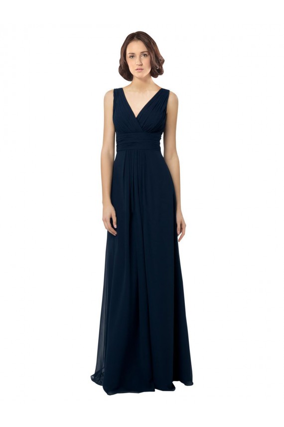 Long Dark Navy Sleeveless A-Line V-Back Bridal Party Dress Birmingham