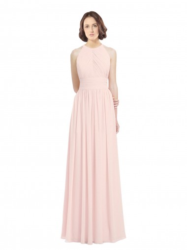 Long Pink Sleeveless A-Line Keyhole Back Soft Chiffon Bridesmaid Dress Birmingham