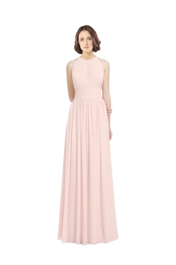 Long Pink Sleeveless A-Line Keyhole Back Soft Chiffon Bridesmaid Dress Birmingham