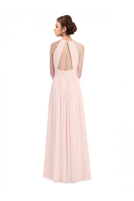 Long Pink Sleeveless A-Line Keyhole Back Soft Chiffon Bridesmaid Dress Birmingham