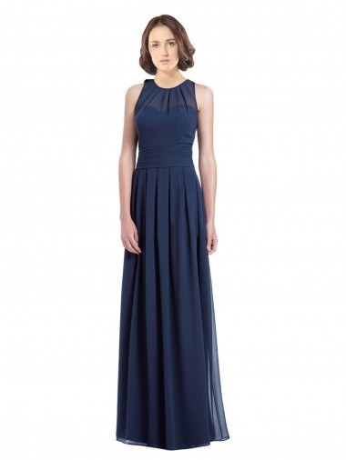 Long Floor Length Dark Navy Sleeveless A-Line Keyhole Back Bridesmaid Dress Birmingham
