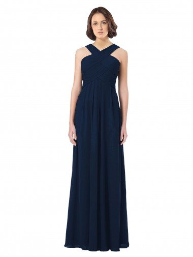 Long Floor Length Dark Navy Sleeveless A-Line V-Back Chiffon Bridesmaid Dress Birmingham