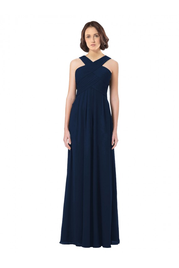 Long Floor Length Dark Navy Sleeveless A-Line V-Back Chiffon Bridesmaid Dress Birmingham