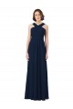 Long Floor Length Dark Navy Sleeveless A-Line V-Back Chiffon Bridesmaid Dress Birmingham