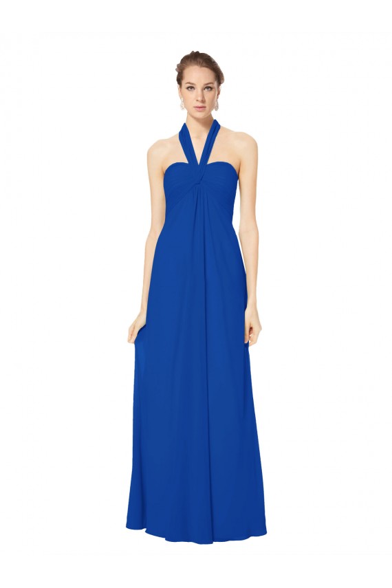 Long Floor Length Royal Blue Sleeveless A-Line Low Back Chiffon Bridesmaid Dress Birmingham