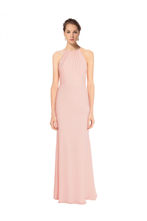 Long Pink Sleeveless A-Line Chiffon Bridesmaid Dress Birmingham