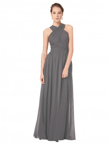 Long Stormy Silver Sleeveless A-Line Keyhole Back Bridesmaid Dress Birmingham