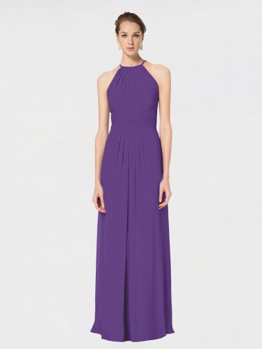 Long Plum Purple Sleeveless A-Line Open Back Bridesmaid Dress Birmingham