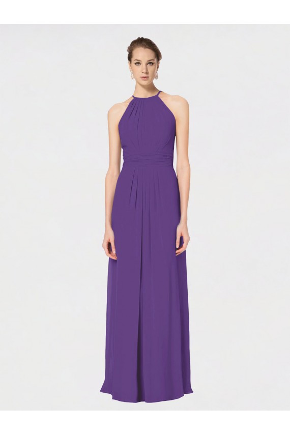 Long Plum Purple Sleeveless A-Line Open Back Bridesmaid Dress Birmingham