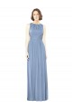 Long Dusty Blue Sleeveless A-Line Keyhole Back Soft Chiffon Bridesmaid Dress Birmingham