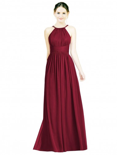 Long Burgundy Sleeveless A-Line Open Back Formal Dress / Bridesmaid Dress Birmingham