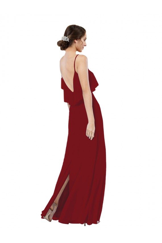 Long Burgundy Sleeveless Sheath V-Back Bridesmaid Dress Birmingham