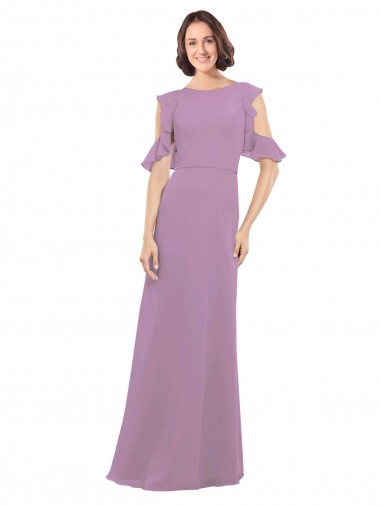 Long Dark Lavender Cold Shoulder A-Line Open Back Bridesmaid Dresses Birmingham