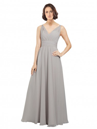 Long Oyster Silver Sleeveless A-Line V-Back Bridesmaid Dress Birmingham