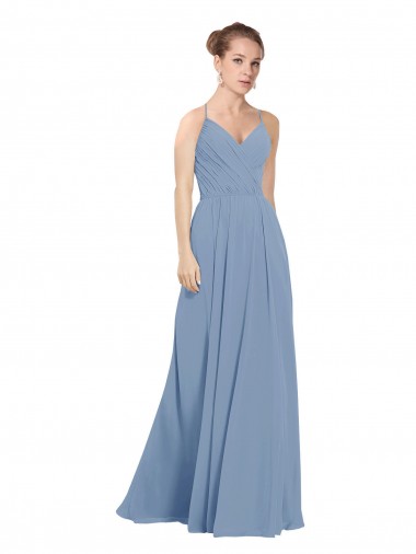 Long Dusty Blue Sleeveless A-Line V-Back Evening Dress / Bridesmaid Dress Birmingham