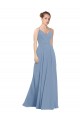 Long Dusty Blue Sleeveless A-Line V-Back Evening Dress / Bridesmaid Dress Birmingham