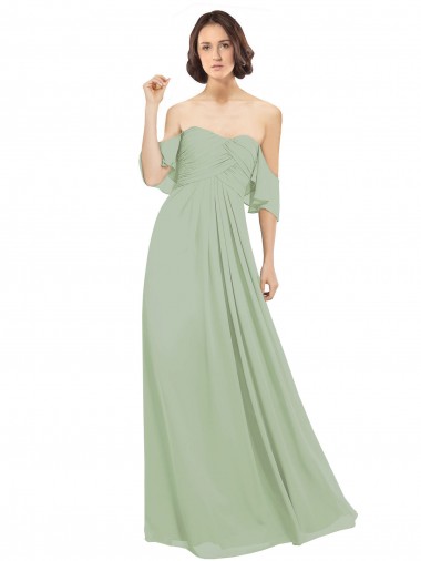 Long Smoke Green Cold Shoulder A-Line Bridesmaid Dress Birmingham