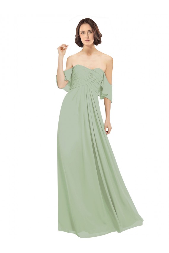 Long Smoke Green Cold Shoulder A-Line Bridesmaid Dress Birmingham