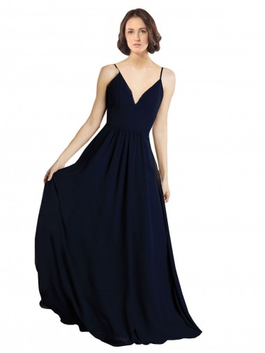 Long Dark Navy Sleeveless A-Line Bridesmaid Dress & Gowns Birmingham