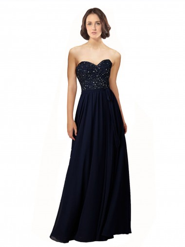 Long Dark Navy Sleeveless Sheath Bridesmaid Dress / Formal Dress Birmingham