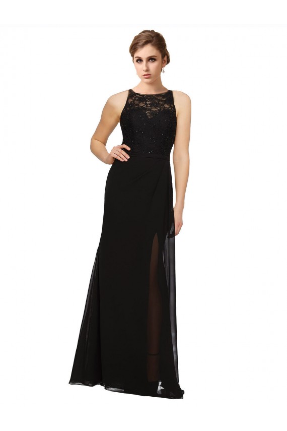 Long Black Sleeveless Sheath Soft Chiffon & Lace Bridesmaid Dress Birmingham